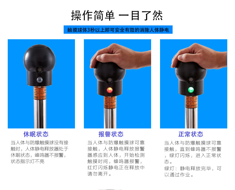 中电高科ZD-PSA人体静电释放器工业触摸式防爆本安型静电消除器柱