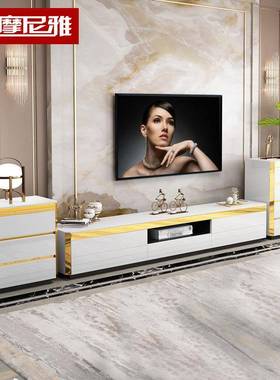 现代轻奢锈电柜钢化玻璃面客厅不47468钢镀1.62.视4米金大小户型