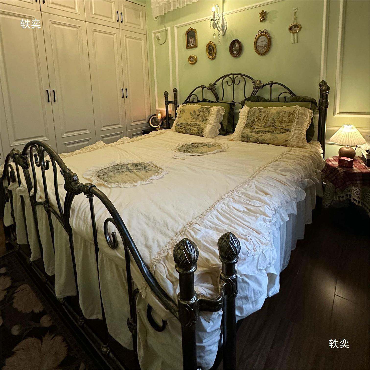 美式双人铁艺铁架床古床8复.1.2床F01单人公米铁艺床1.51婚垒主德