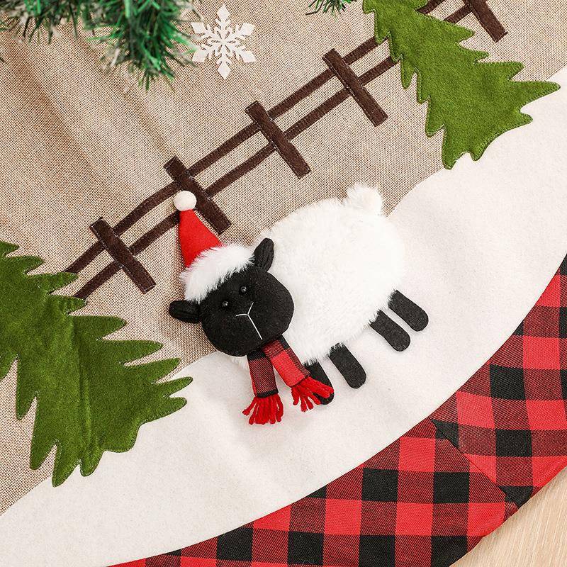 2装025新145款绵羊圣布诞树裙圣诞节装饰饰麻黑红格树裙树底围裙