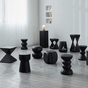 木墩子底座实木木桩摆件民宿碳诧寂风原树木边几化黑色桩根雕497