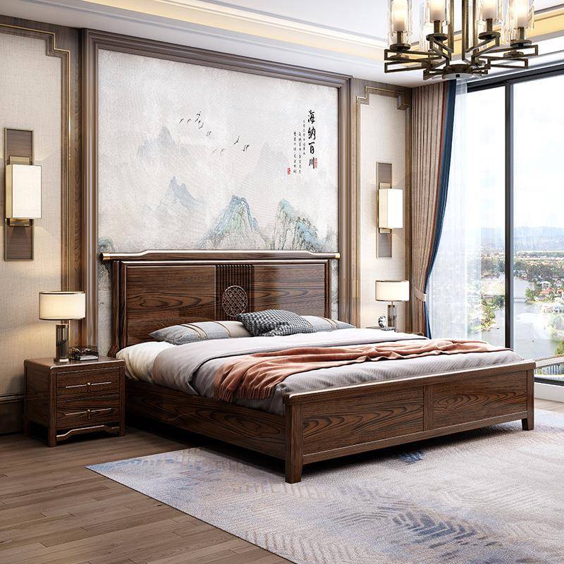 中式实画木床现代简约1.8m双新GRXZS-SM人床主卧5家用纹床卧室床1