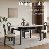 式 实木岩板伸缩餐桌中现代极简法家用白蜡木99094两小户型方圆用吃饭桌