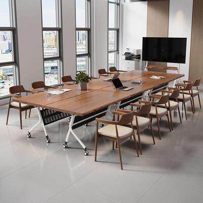 可现代简实木大板桌工作台折叠长办sxs765MT公桌移约动拼接组合桌