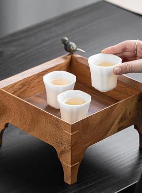 喜枝茶托盘简复古实干泡盘约茶盘轻QFK奢木型中式长方形收纳盘小
