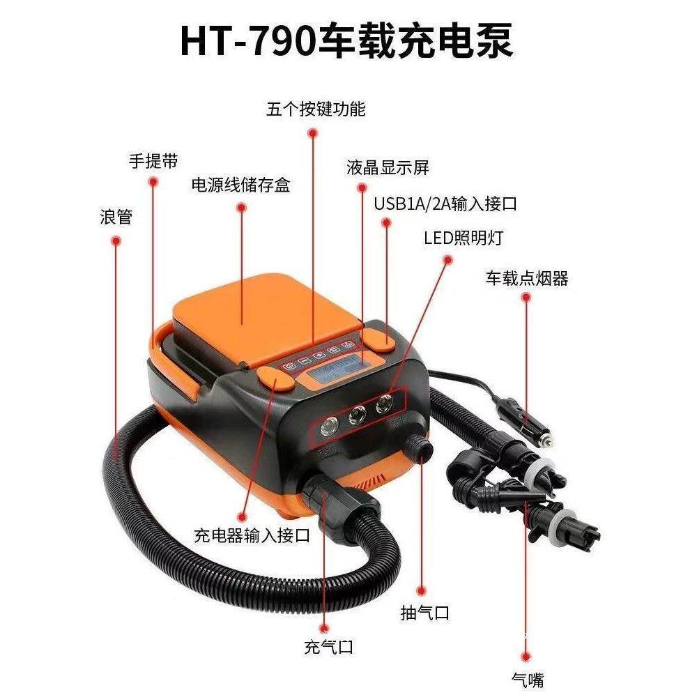 皮划艇冲锋舟电SU浪P桨板冲皮板高KSA压充气泵充气船橡船12V蓄打