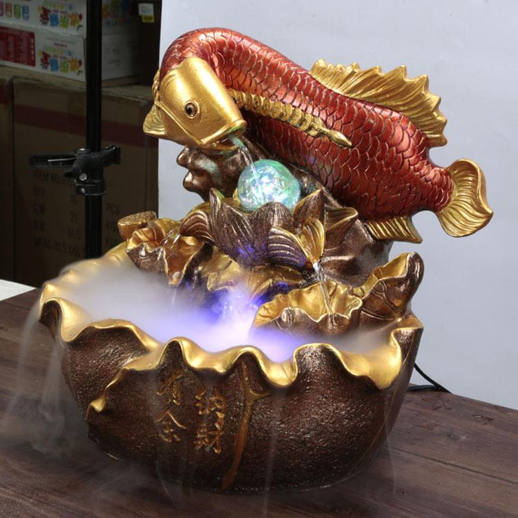 义厂家直大号假山家饰乌创意流水工年艺品盆景加湿XDO器年有鱼销1