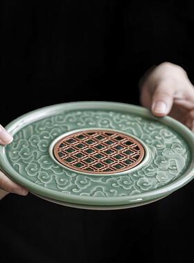 青瓷祥云壶盘承干泡点盘家DIJ用陶瓷壶垫茶养茶道配件干泡台
