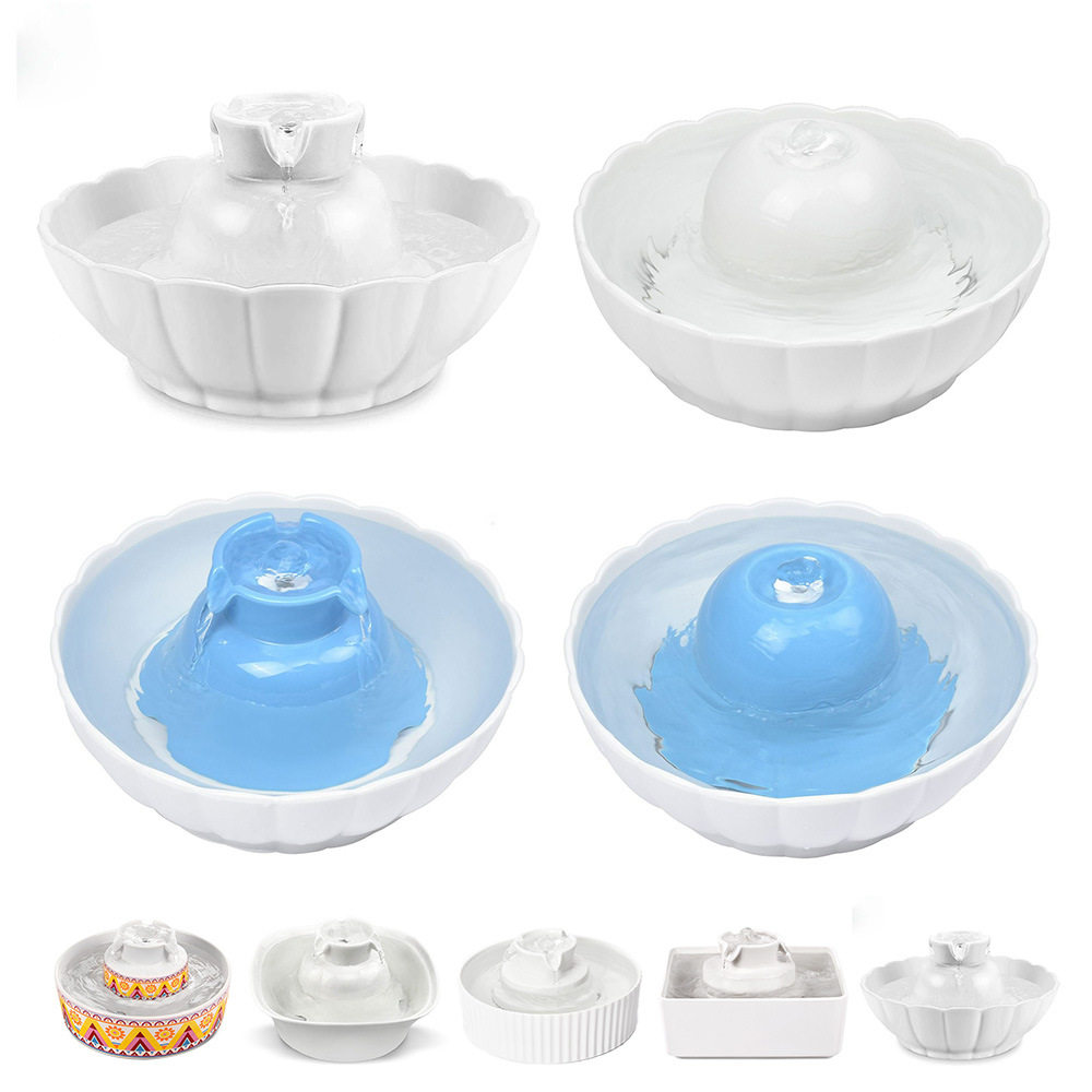 莲花陶瓷宠物饮水机2.1L猫狗喂水器活性炭活水饮水器自动循环流水