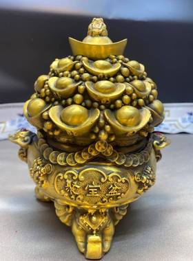 全铜聚宝盆摆件金蟾饰元宝装品象2685658足聚宝盆客厅铜店铺家居
