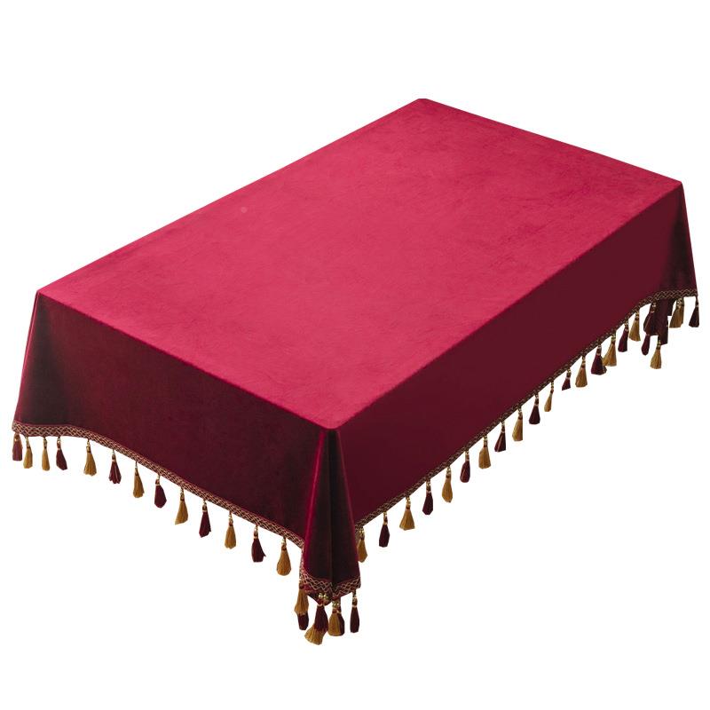 QXC酒色天鹅绒桌镶坠子欧式美式法式复古红丝绒餐9桌布布F767HSM7