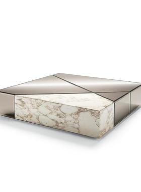 意式极简OPERA方形玻璃钢茶几简约大理石边几客厅拼接茶几组合