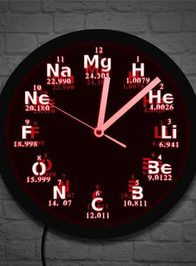 LED发光挂钟黑色墙钟科学化学元素周期表家居装饰时钟壁钟