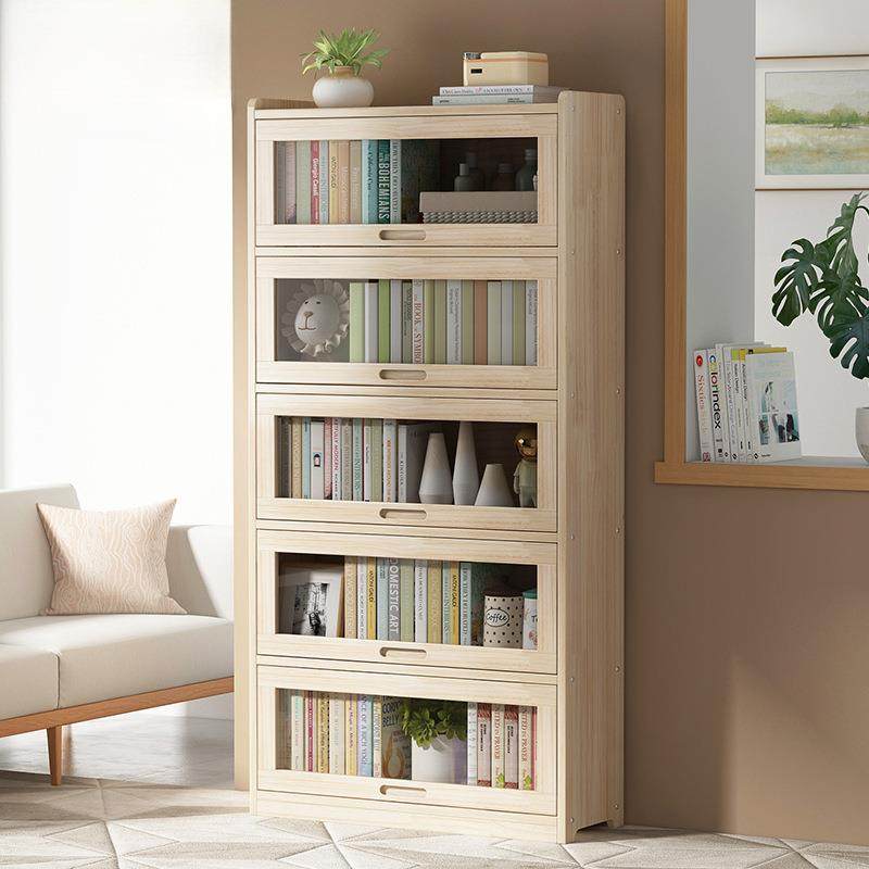 松木书柜上翻透明门学生书籍收纳柜多层落地实木书架子玩具收纳柜,纺织面料/辅料/配套,纺织机械配件,淘宝优惠券,粉丝福利购,淘宝优惠卷