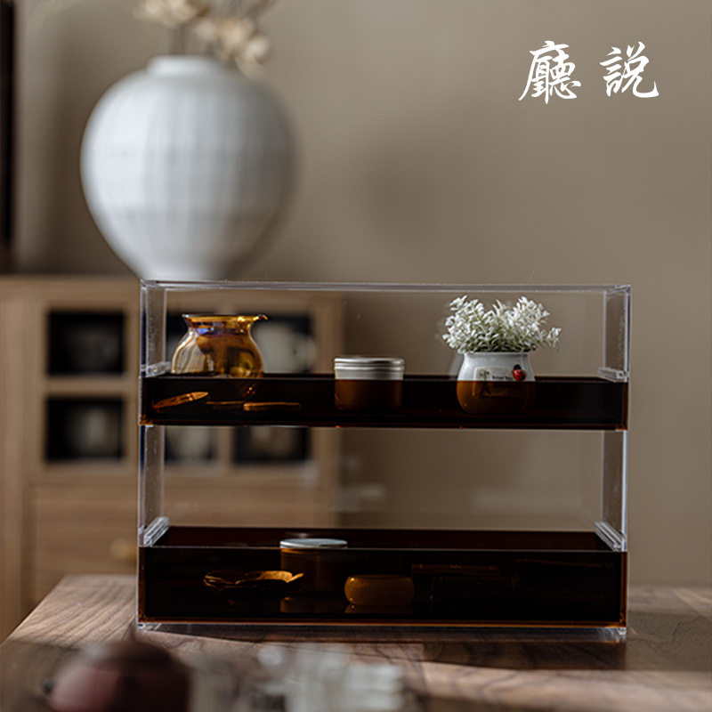 新中式亚克力茶具收纳架多功能桌面整理杯子储物柜简约茶器置物架