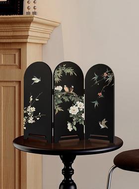 案复古台电视花鸟逸趣柜摆件花鸟图玄关柜边柜装饰品风斗柜可折叠