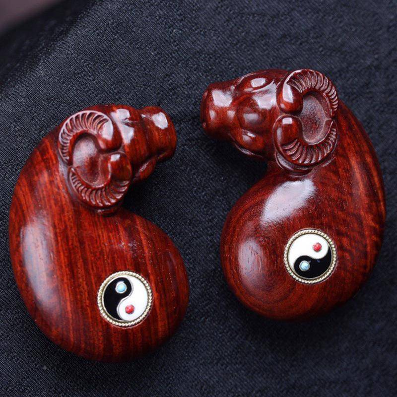 小叶紫檀时转手嵌把镶南红绿松檀紫木赚钱把件件