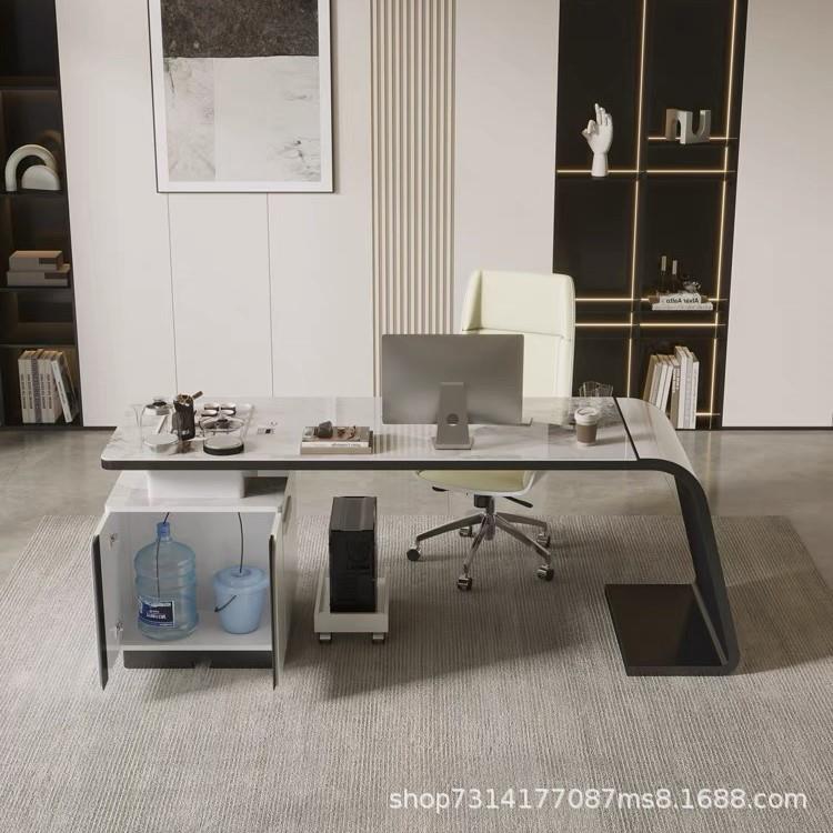 一实木岩板书茶台体办公桌现代极家用书房桌FCP老简板电脑桌设计