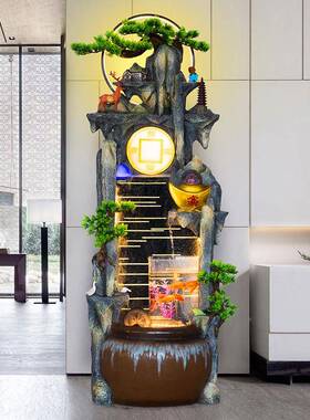 风轮聚宝FGU盆水假山流财摆件公司办生公室高山循水环水景观鱼缸