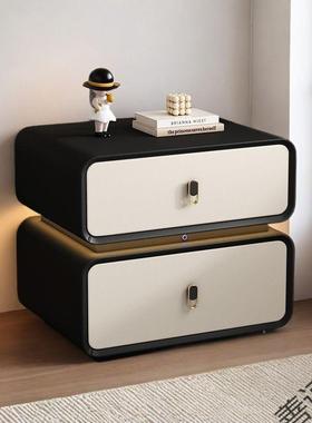 新款简奶创轻奢现代家用皮质卧室网PXP约红意收油纳实木床边柜床