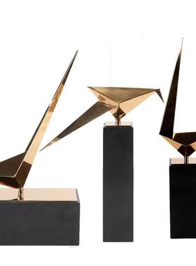 欧GWX式金属千工纸鹤小摆件酒店样板房软饰品几装何客厅电视柜鸟