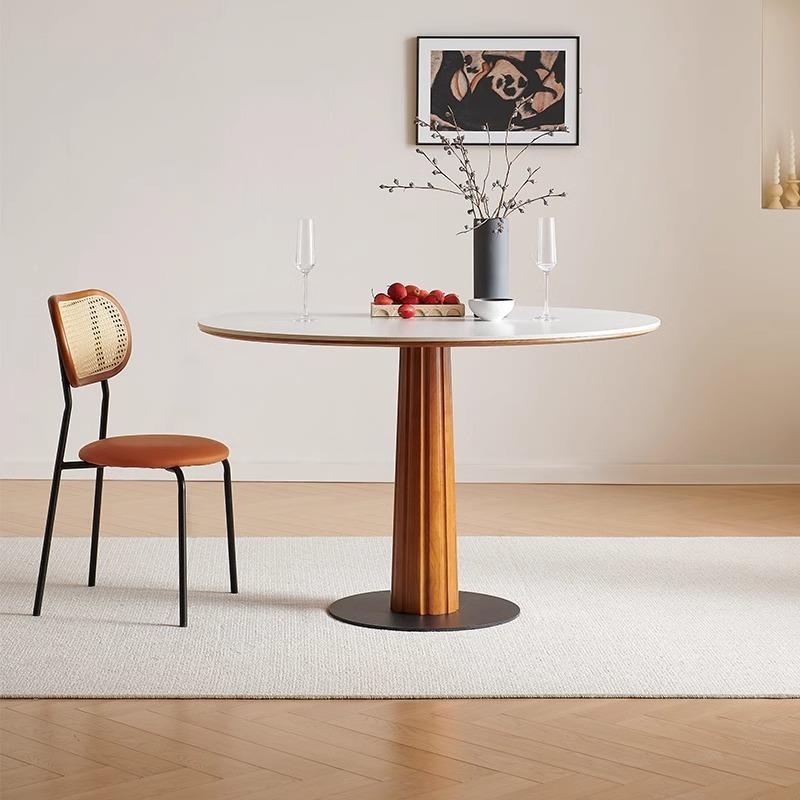 dde中古风实木洽圆餐桌家用小户复古风小圆型桌492简约纯谈白德利