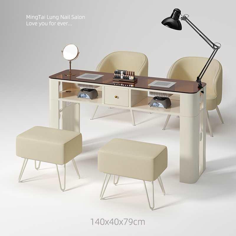明简泰隆红玻璃753美甲桌网修甲台桌椅油套装奶风约美甲店桌子