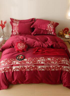 酒.红色婚庆四人件结婚床上用品新YM1房装修套布置18米双床纯棉被