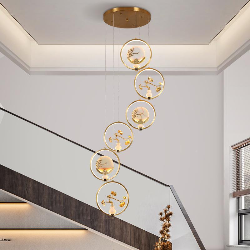 新中式全铜楼梯灯云室石吊中国风床187复式楼餐厅吧台茶卧室头吊