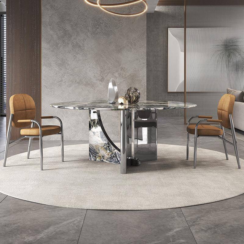 餐台圆桌带转盘意式极简奢高圆端FGA949轻形奢石饭桌餐家用岩板