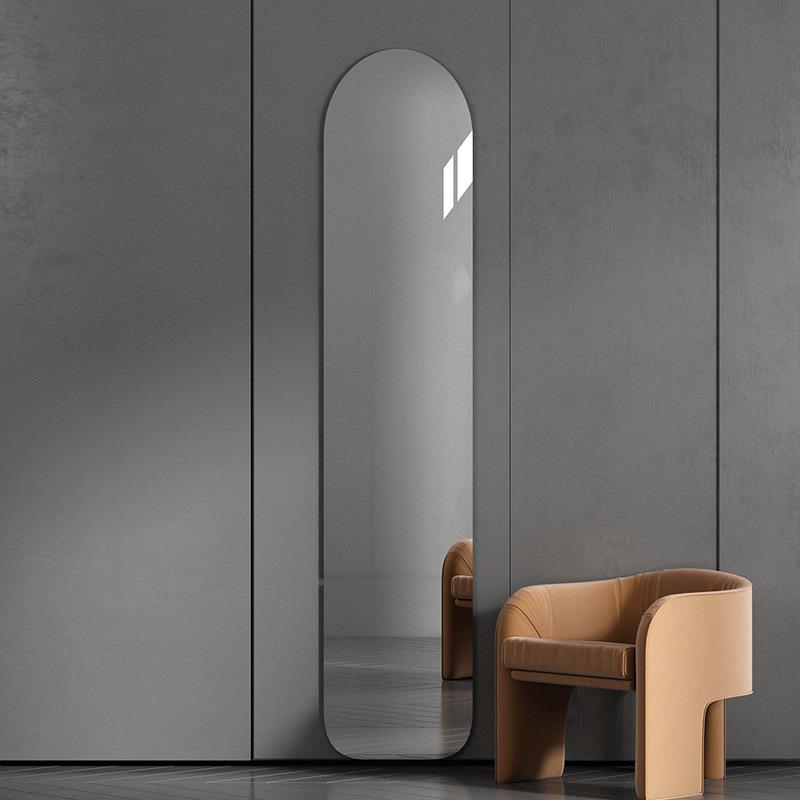 轻ABK奢镜子贴墙壁自粘超窄艺全身穿衣室镜家用卧化术妆镜挂式试