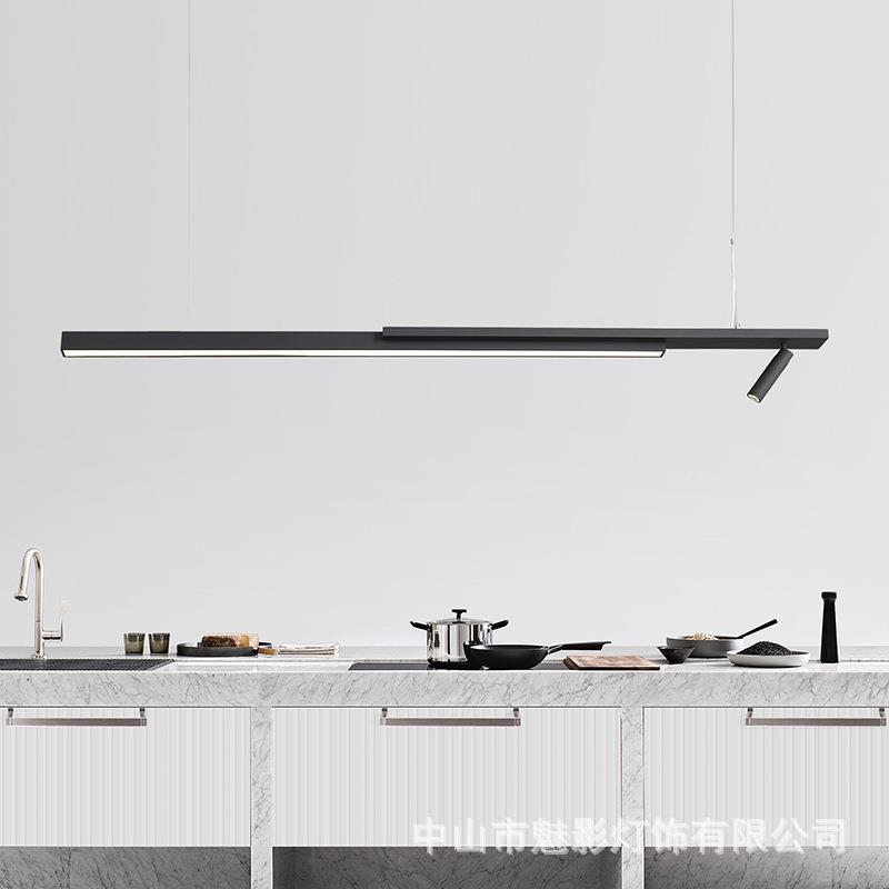 现代简异约办公MY2103室工作台黑色长条吊灯性餐桌个吧台前台意形