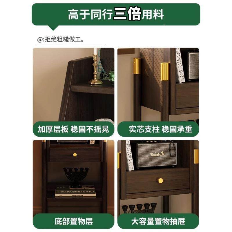 家用书架架落地式多功易能置物客厅电边柜实木简视经济型书柜ak86