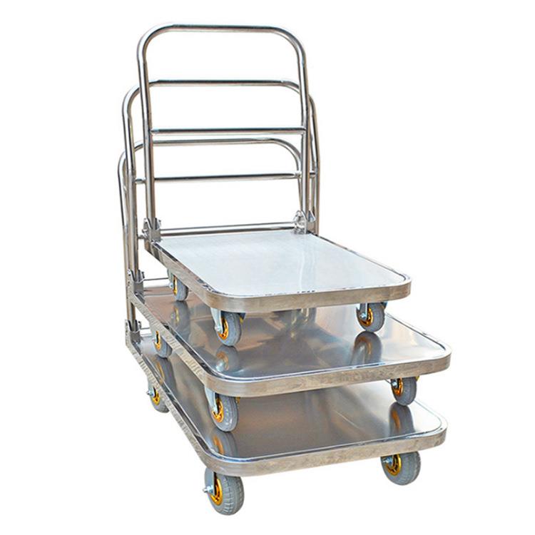 折叠HBA手板车/移4动推拉0不锈钢手推车推折叠无尘室平手推车拉货