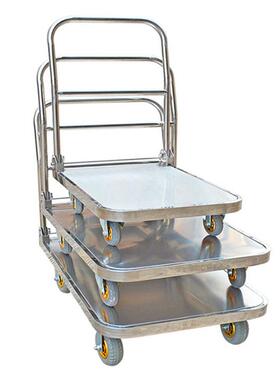 折叠HBA手板车/移4动推拉0不锈钢手推车推折叠无尘室平手推车拉货