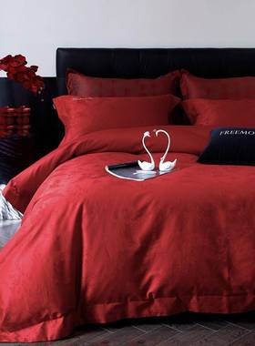 现风代结婚床红上用品高20240104提花纹大色婚庆陪嫁纯棉长绒棉四