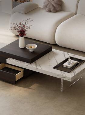 意式极简岩板户茶几悬浮设计05131师长方形客厅家用小型抽屉代简