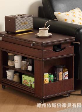 中古风边移动茶几客厅沙发升降几52284家用可叠折桃木实木茶几胡小推车