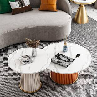 客轻奢岩板茶高矮组合个性创意设计师厅圆几形压花套几边样几板房洽谈茶桌