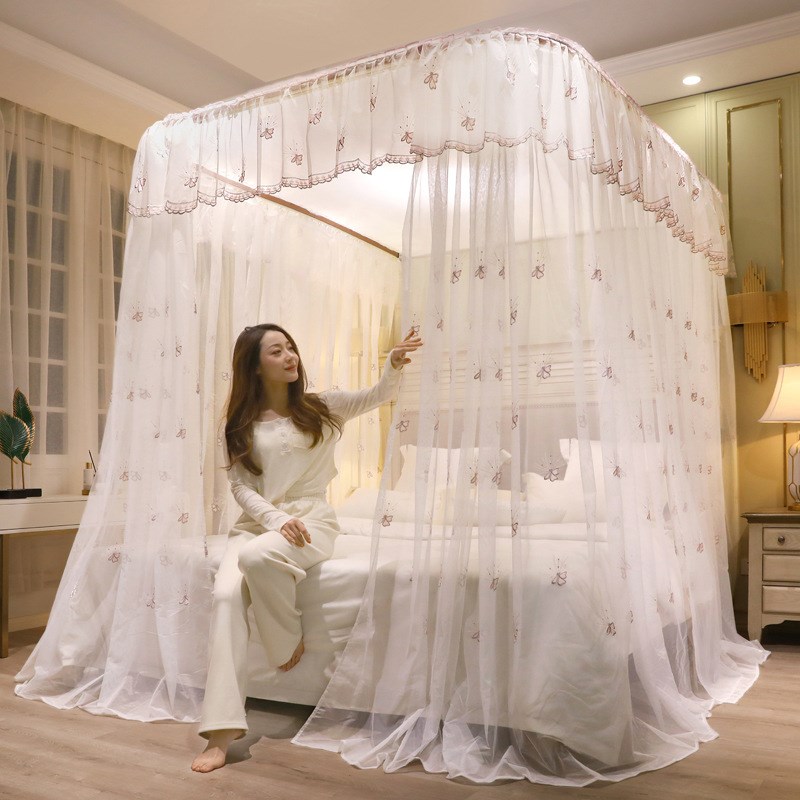 2021年新款导轨蚊帐家用夏天落地式u型轨道支架伸缩公主风吊顶式