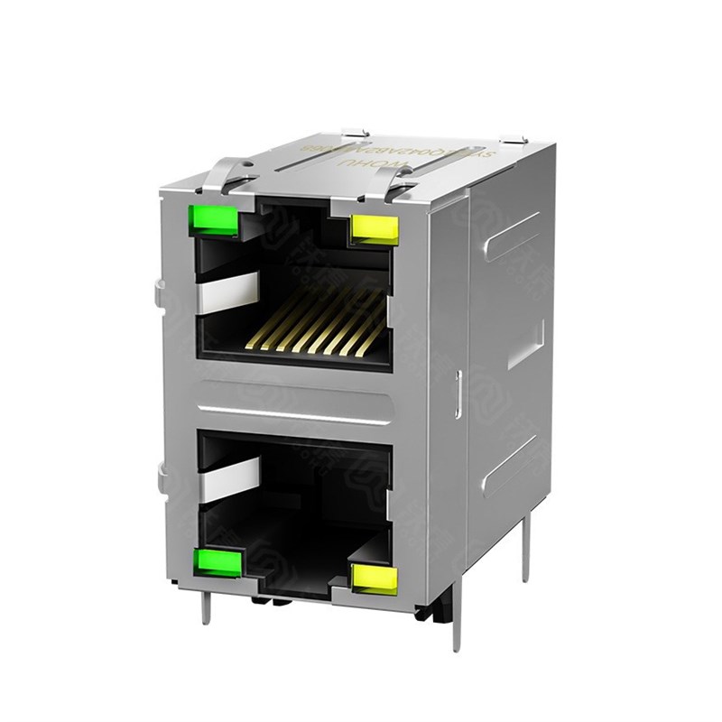 SYT21Q042AB2A2D057 RJ45千兆插座带灯 2x1双层两口网卡接口