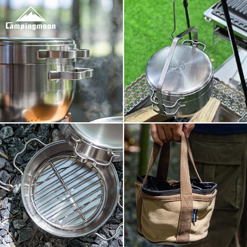 柯曼DO-25加厚不锈钢户外吊锅炊具焖锅露营多用煎锅煮锅荷兰锅