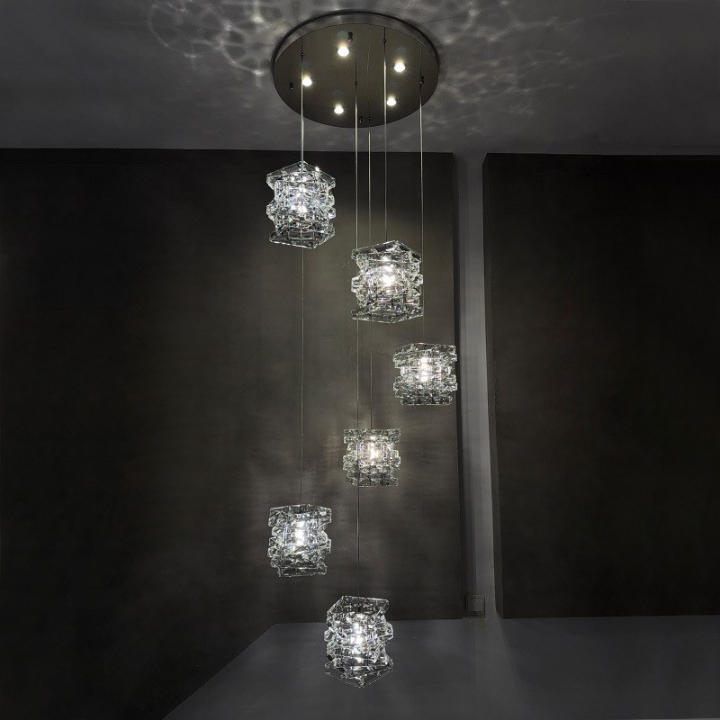 楼梯吊灯lot复式公寓长吊线水晶灯现代轻奢高级别墅网红餐厅灯具