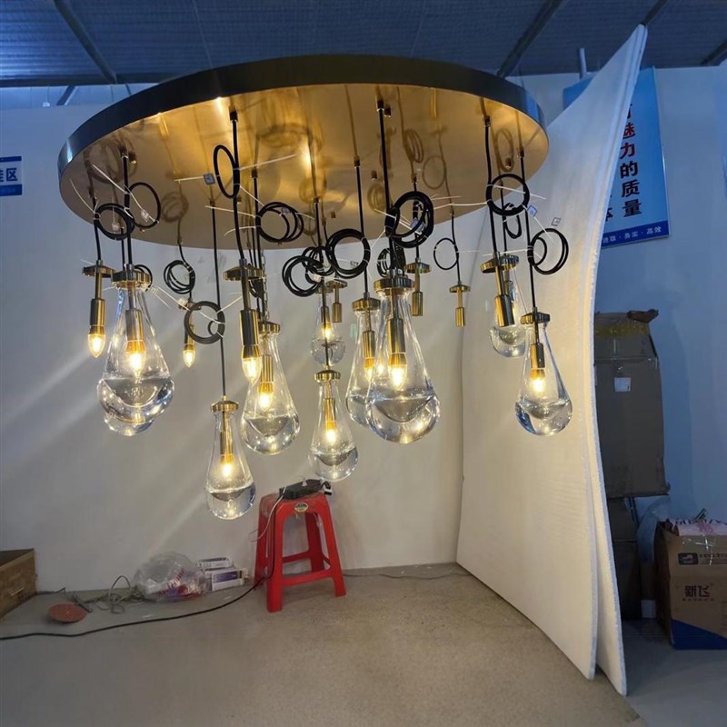 RH全铜后现代设计师客厅餐厅吧台卧室床头复式楼旋转楼梯水滴吊灯