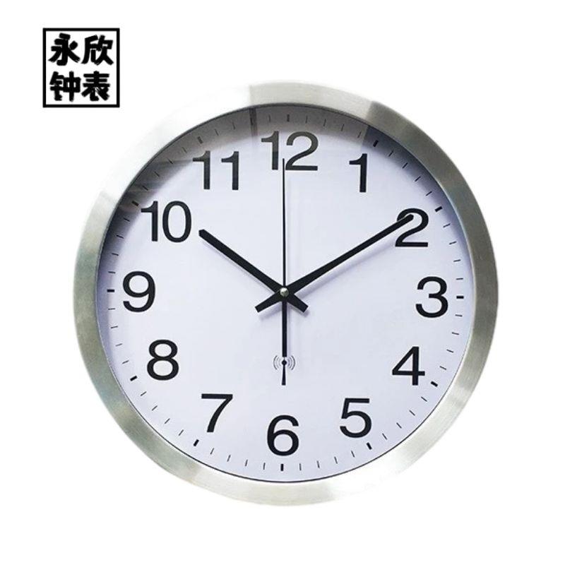 爆款永欣静音挂钟客厅14寸简约复古壁钟家居圆形时钟电波钟