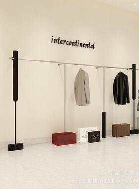 服装店展示架黑色陈列架落地式不锈钢挂衣杆女装店货架高档上墙架