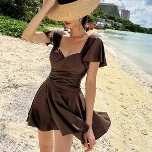 显瘦保守遮肚大胸聚拢平角温泉连体泳衣 飞边裙式 韩版 新款