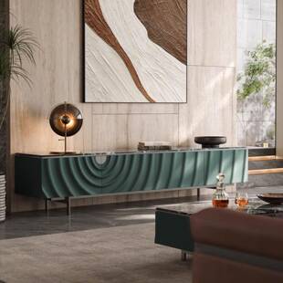 涟漪系列轻奢高款大理石电视柜茶几套装客厅家用烤漆高级绿色地柜