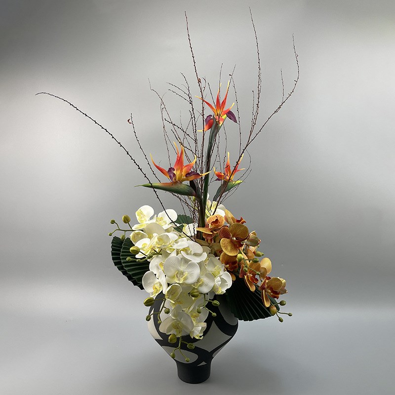 新中式仿真花艺样板间餐厅茶几茶室软装桌面摆件仿真植物盆景装饰