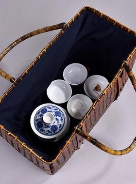 复新款13111提古精编大号竹手包竹编编包度假竹茶具收纳包竹篮子